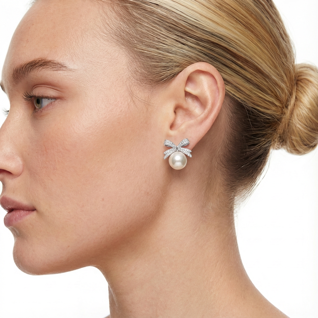 Elegant Bow & Pearl Stud Earrings
