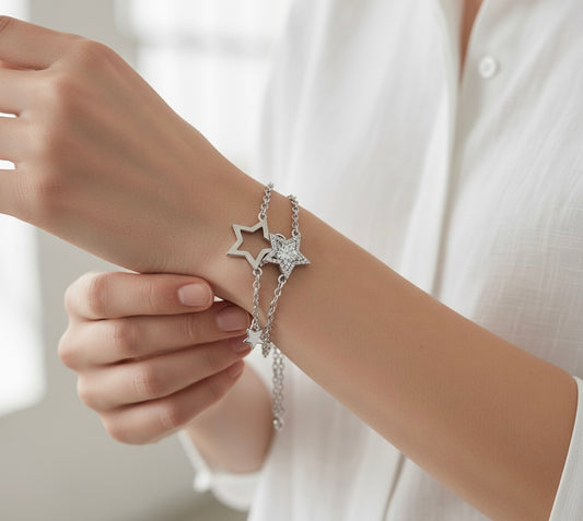 Silver Double Chain Star Bracelet
