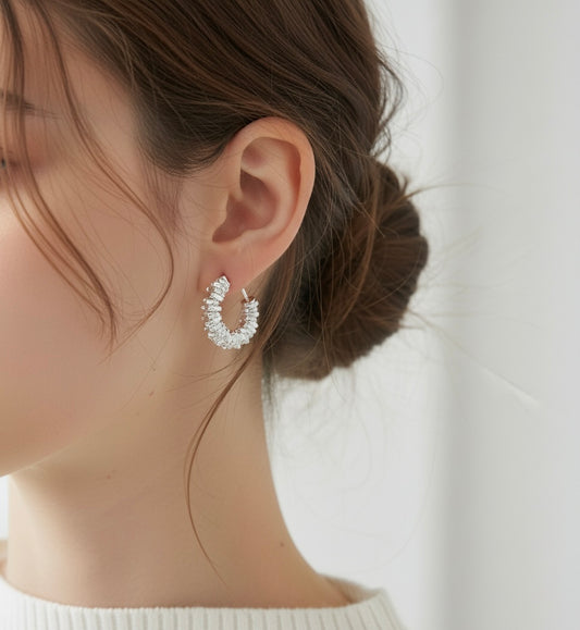 Silver Textured Hoop Earrings