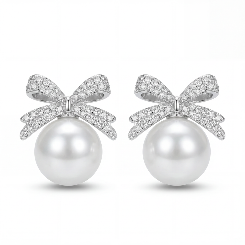 Elegant Bow & Pearl Stud Earrings