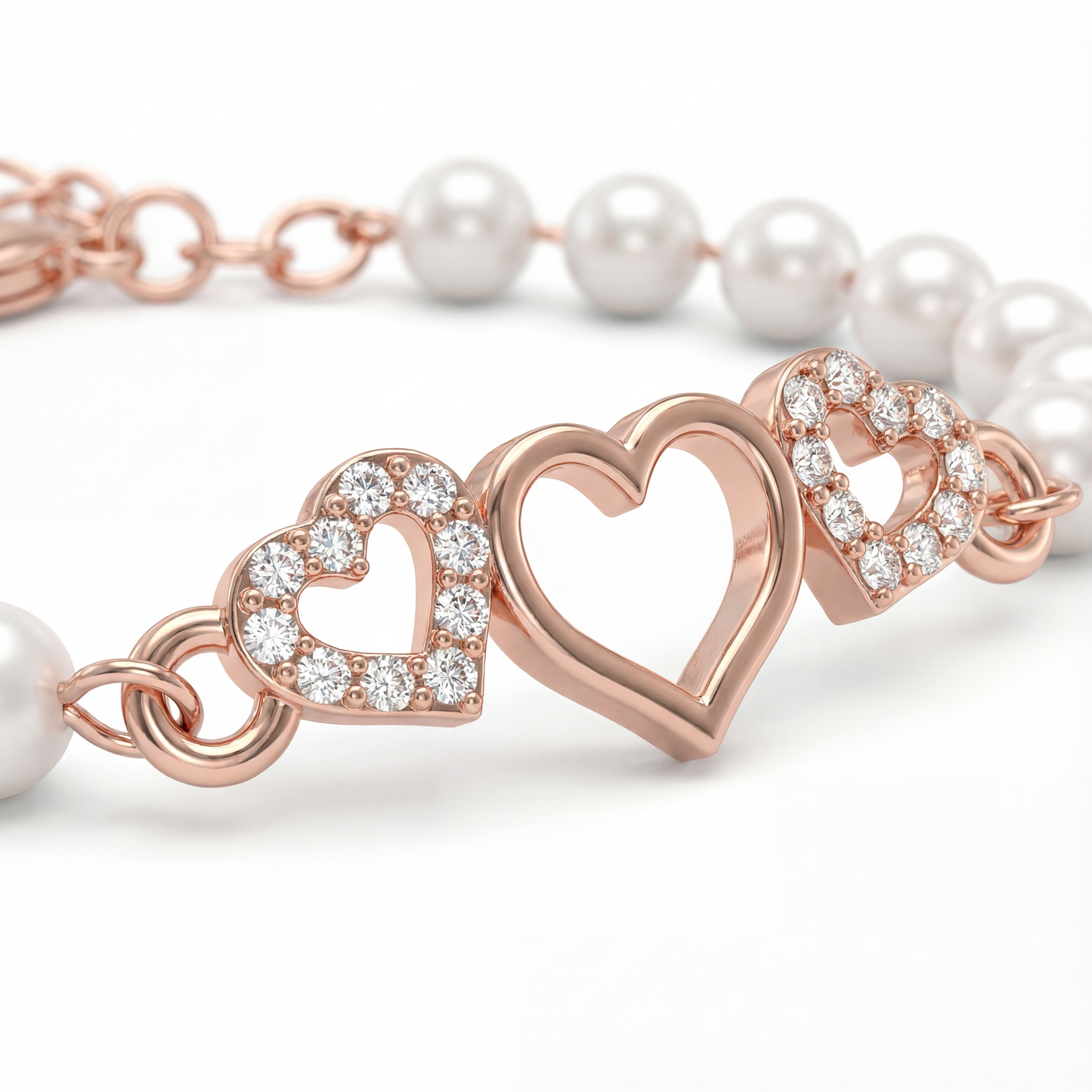 Rose Gold Triple Heart Pearl Bracelet