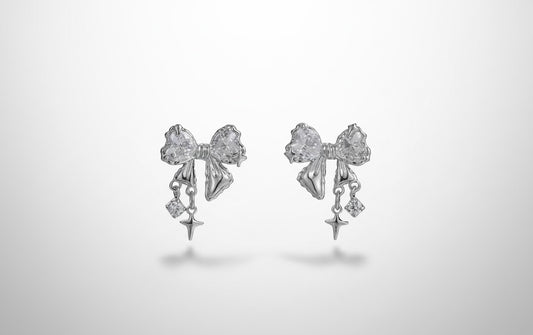Silver Crystal Bow Earrings