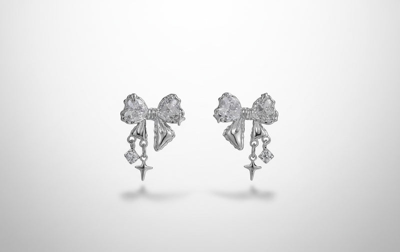 Silver Crystal Bow Earrings