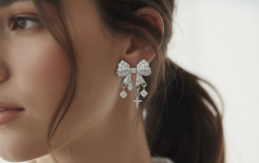 Silver Crystal Bow Earrings