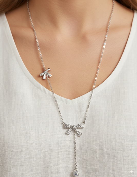 Silver Bow Pendant Necklace