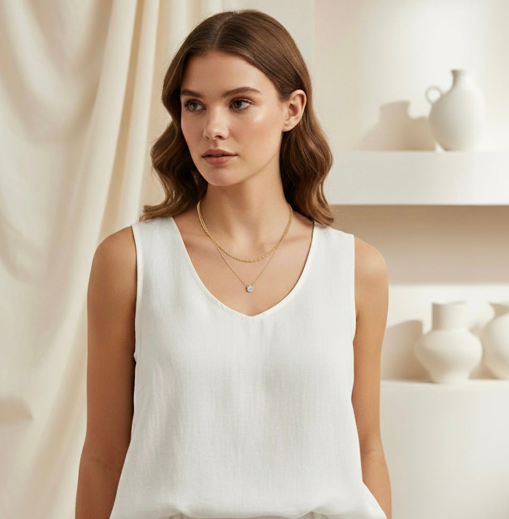 Layered Gold Necklace with Crystal Pendant