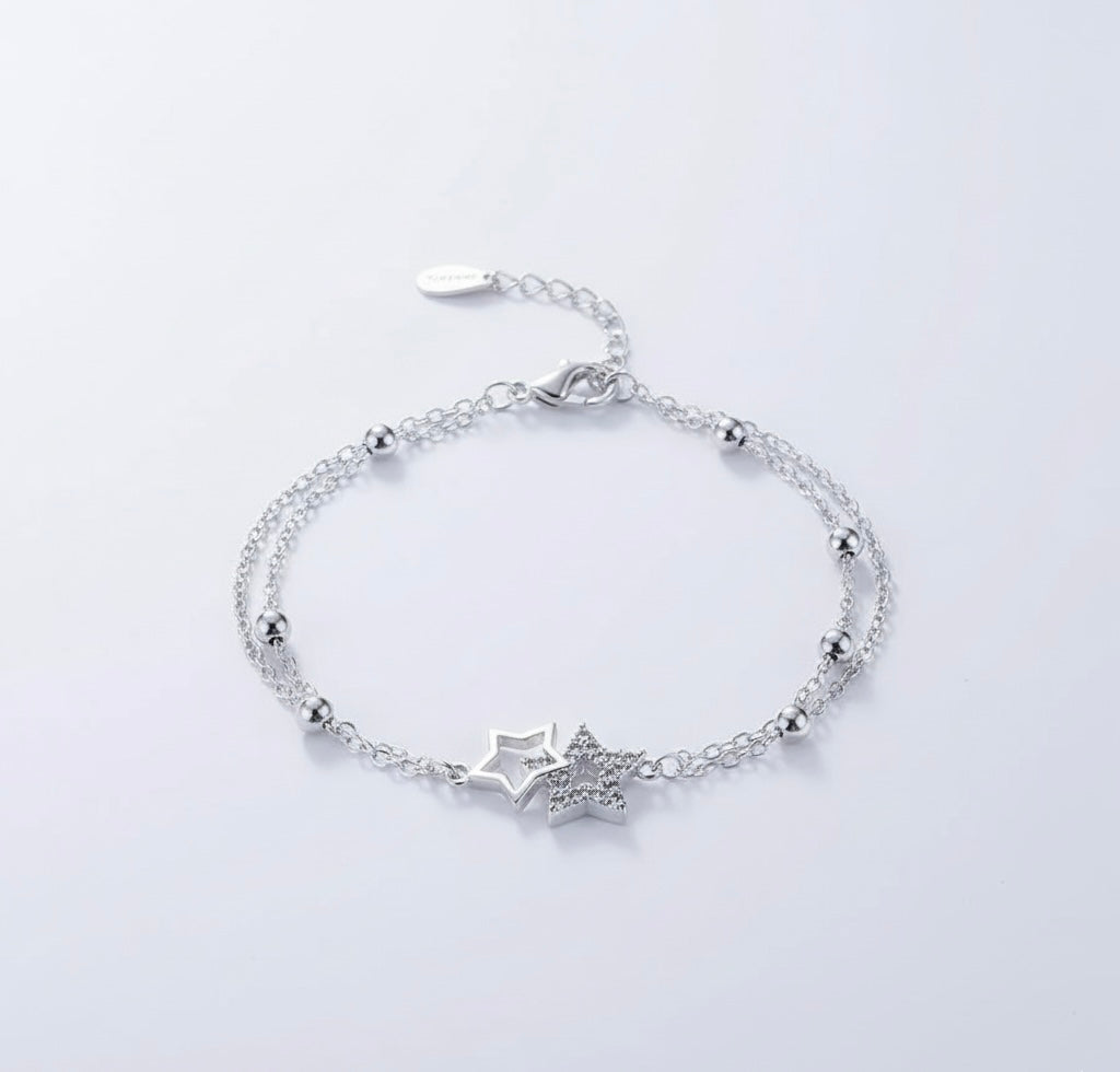 Silver Double Chain Star Bracelet