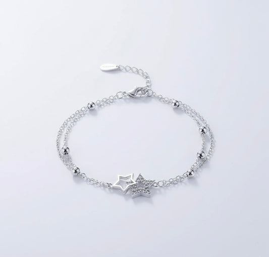Silver Double Chain Star Bracelet