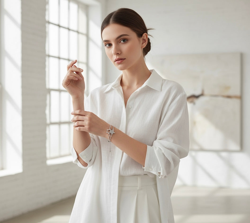 Silver Double Chain Star Bracelet