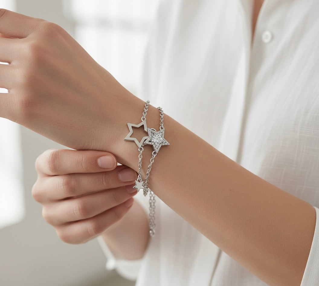 Silver Double Chain Star Bracelet