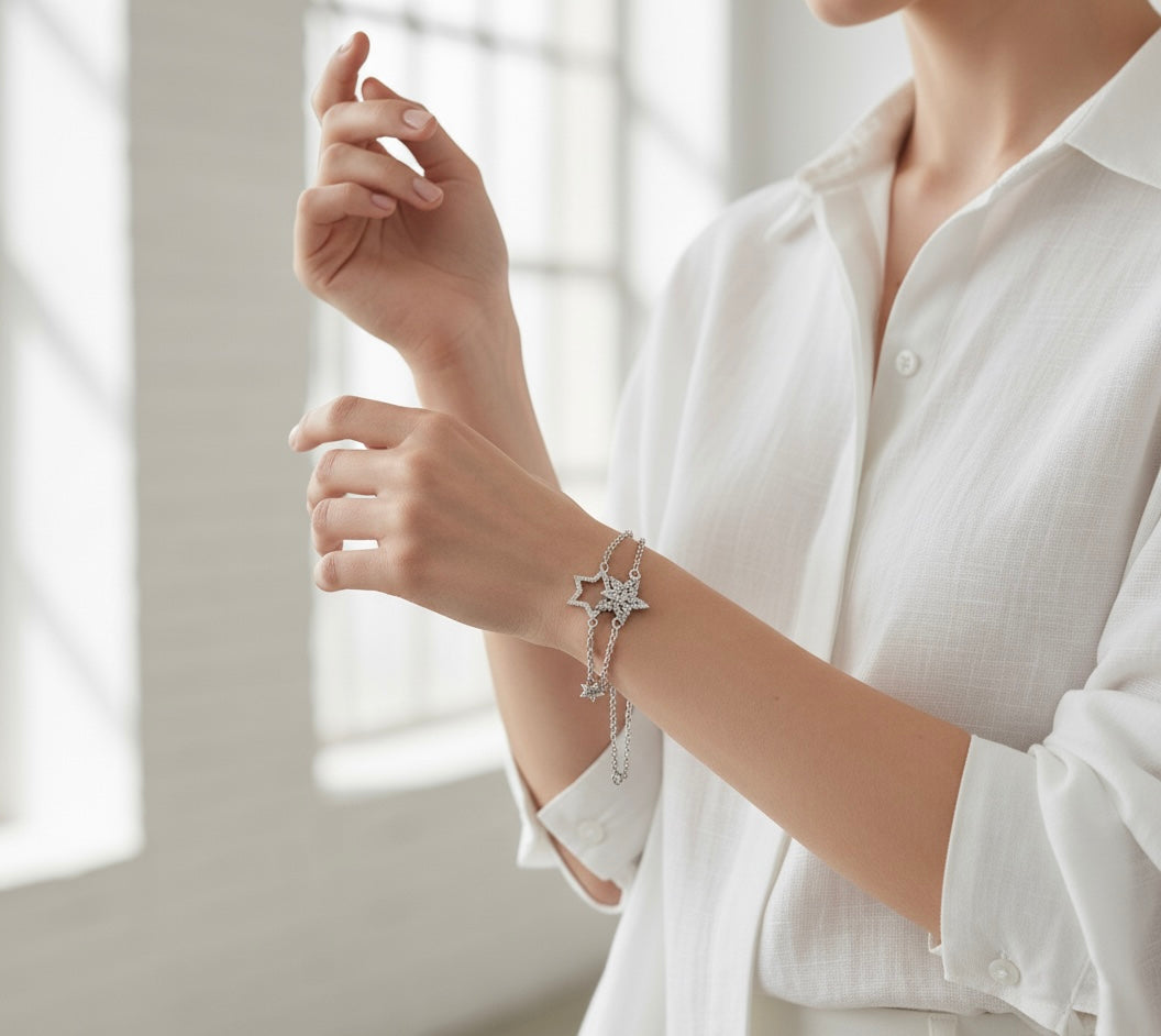 Silver Double Chain Star Bracelet