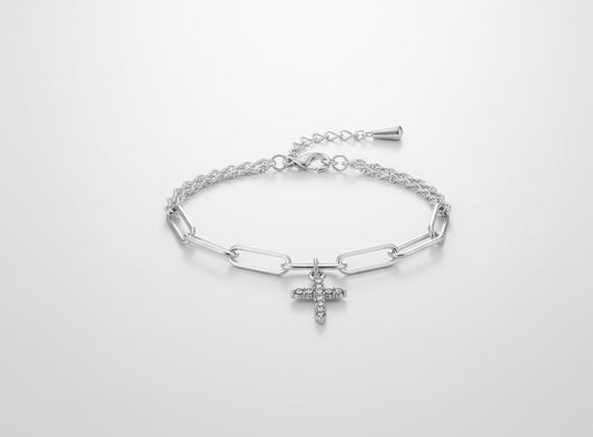 Silver Chain Cross Charm Bracelet