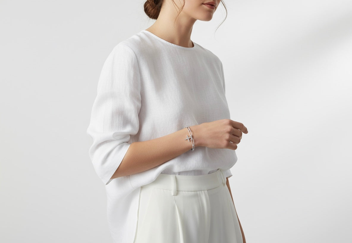 Silver Chain Cross Charm Bracelet