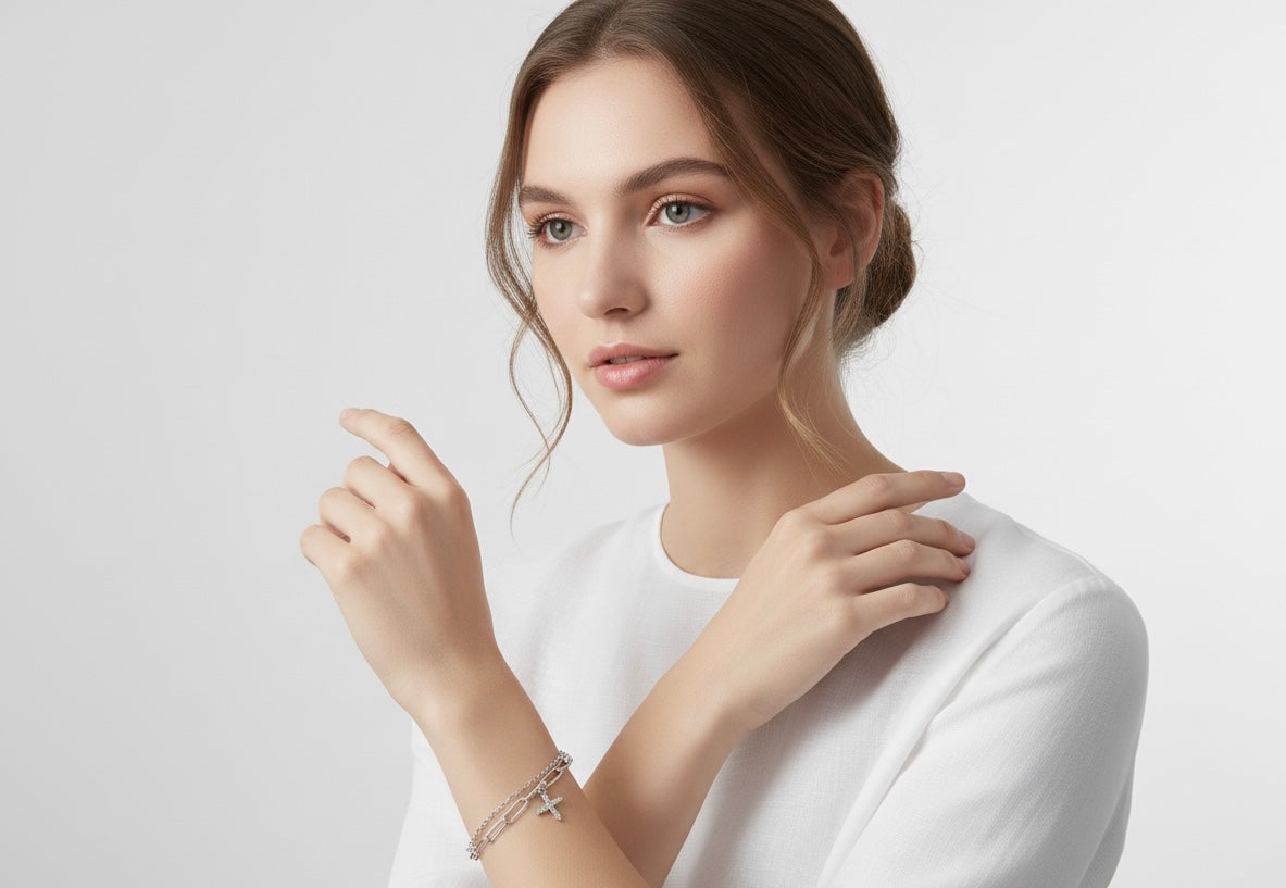 Silver Chain Cross Charm Bracelet