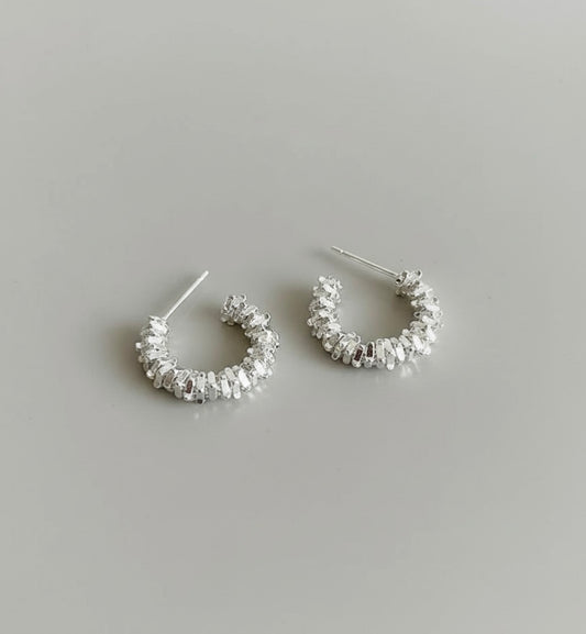 Silver Textured Hoop Earrings