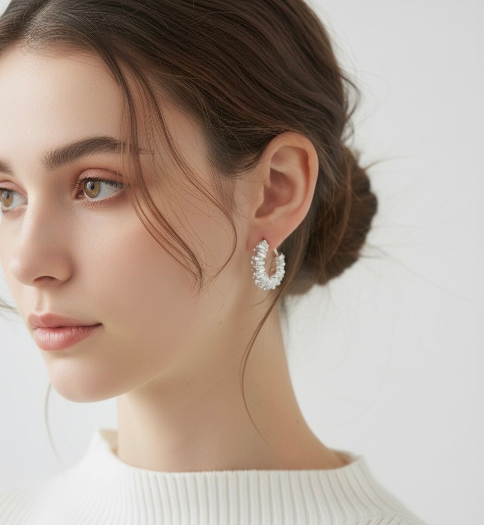 Silver Textured Hoop Earrings