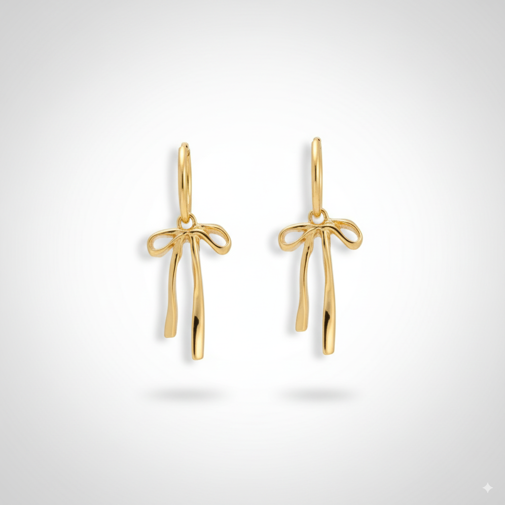Gold Bow Drop Earrings