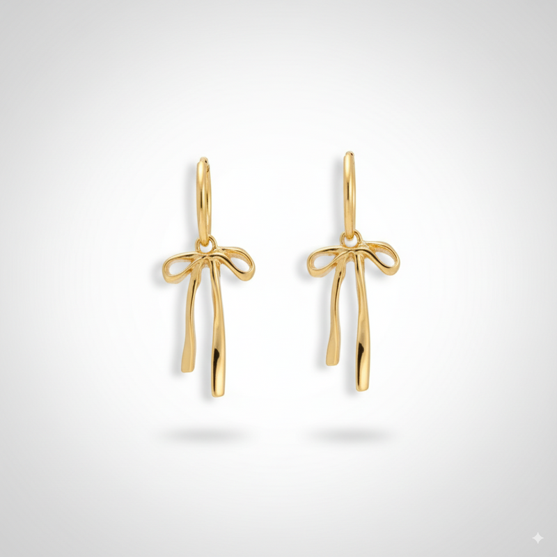 Gold Bow Drop Earrings