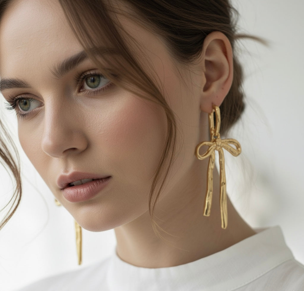 Gold Bow Drop Earrings