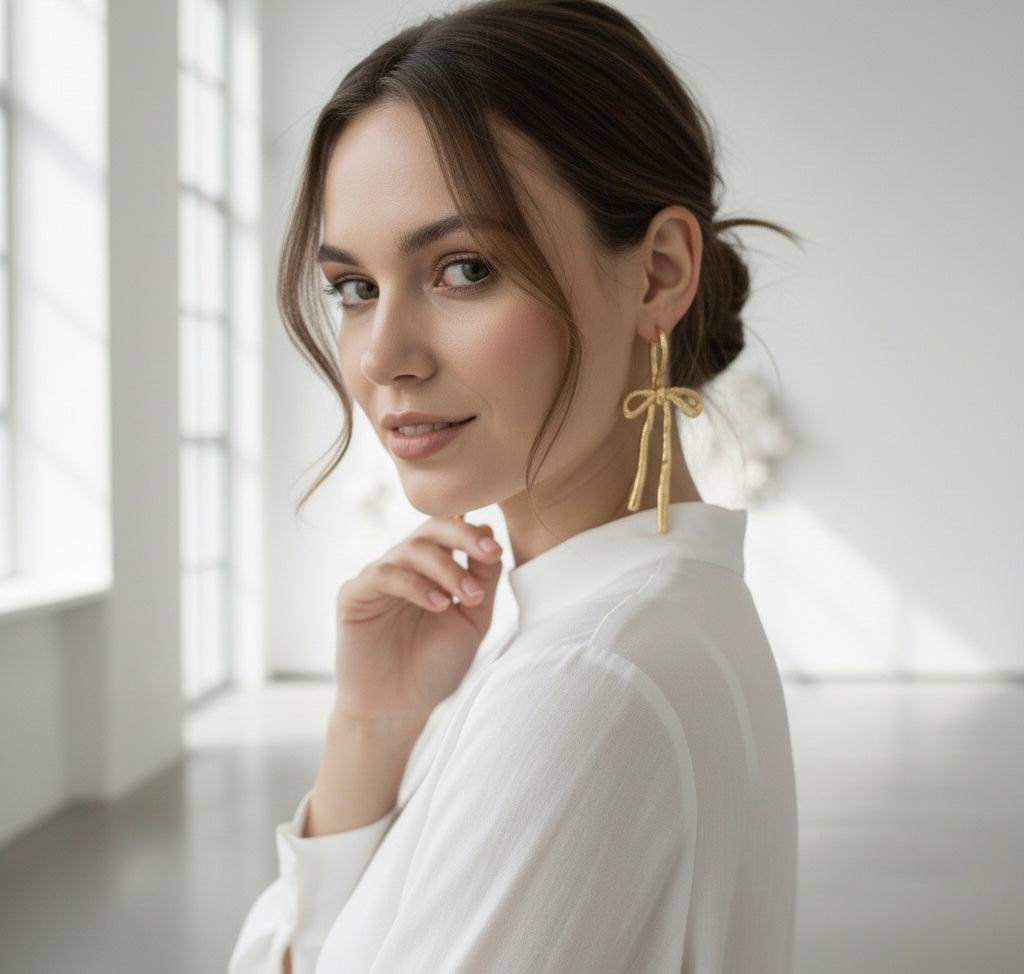 Gold Bow Drop Earrings