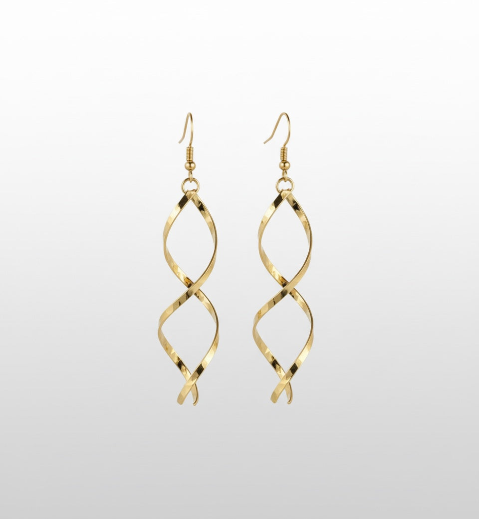 Gold Twisted Spiral Drop Earrings