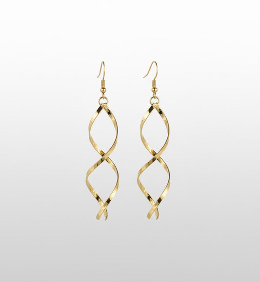 Gold Twisted Spiral Drop Earrings