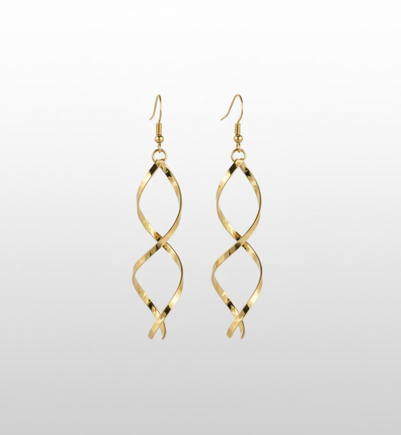 Gold Twisted Spiral Drop Earrings