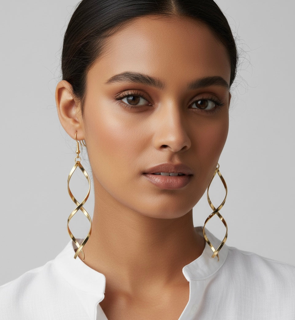 Gold Twisted Spiral Drop Earrings