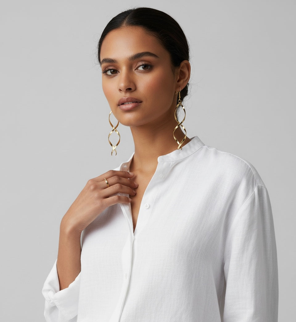 Gold Twisted Spiral Drop Earrings