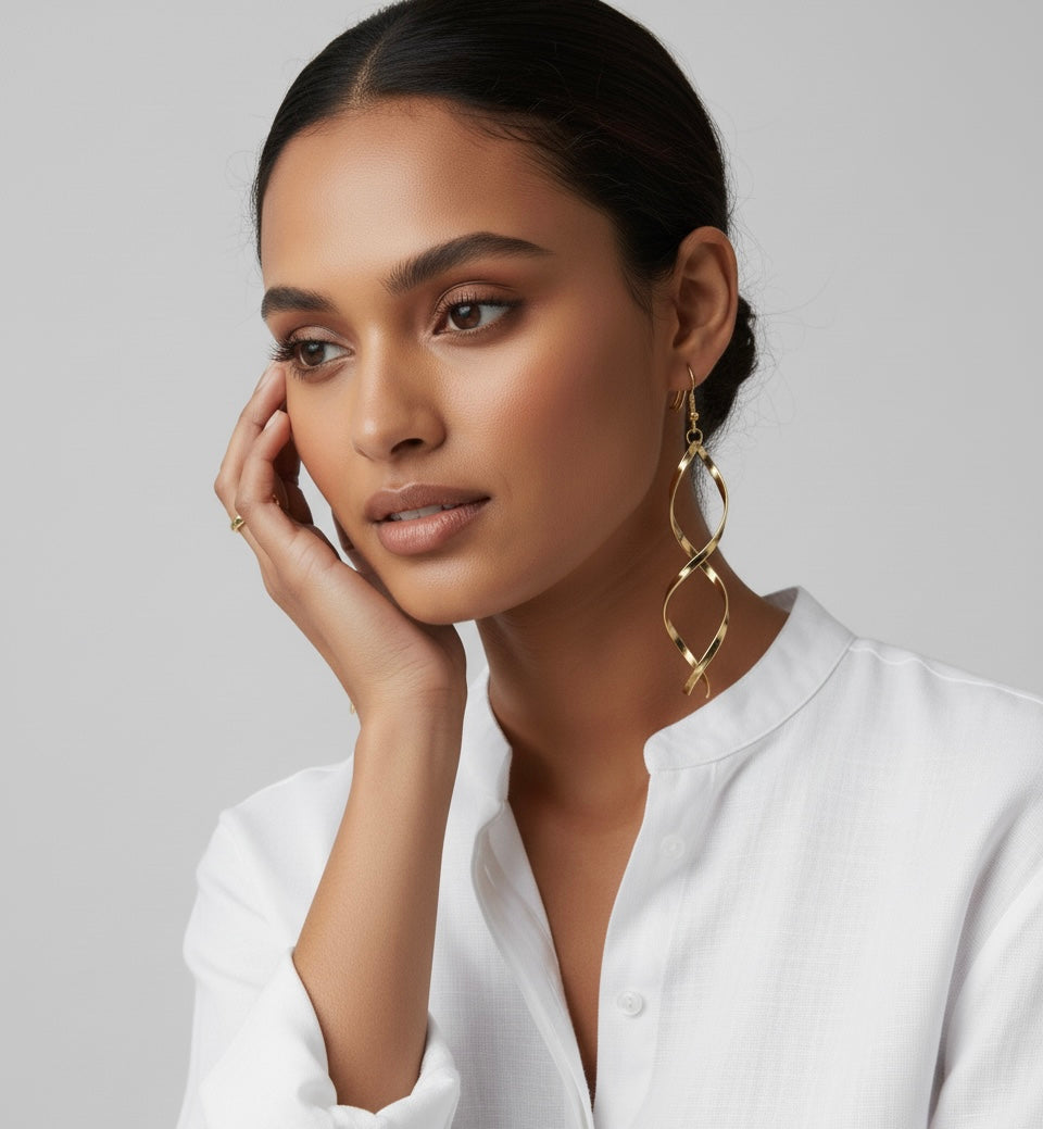 Gold Twisted Spiral Drop Earrings