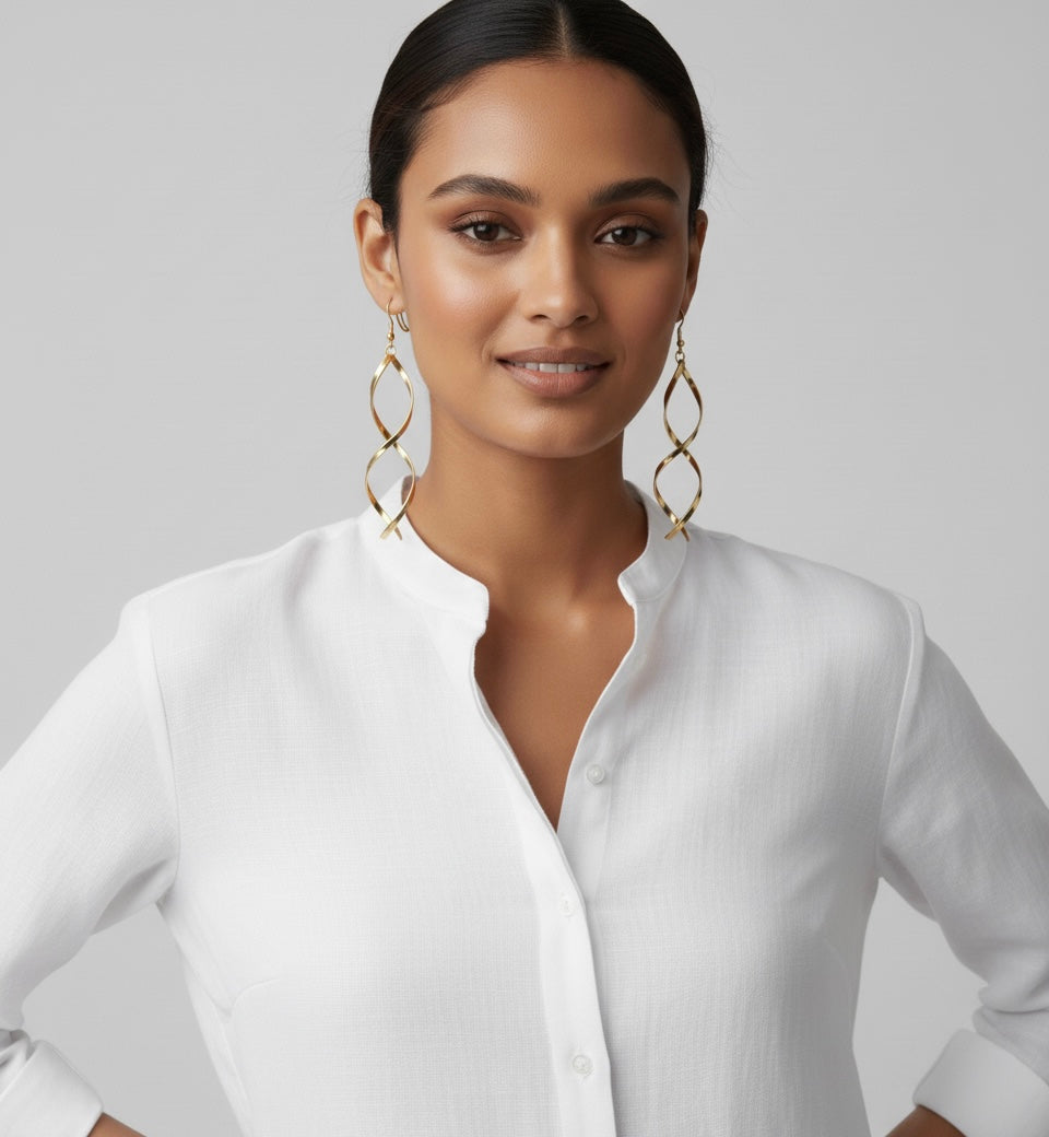 Gold Twisted Spiral Drop Earrings