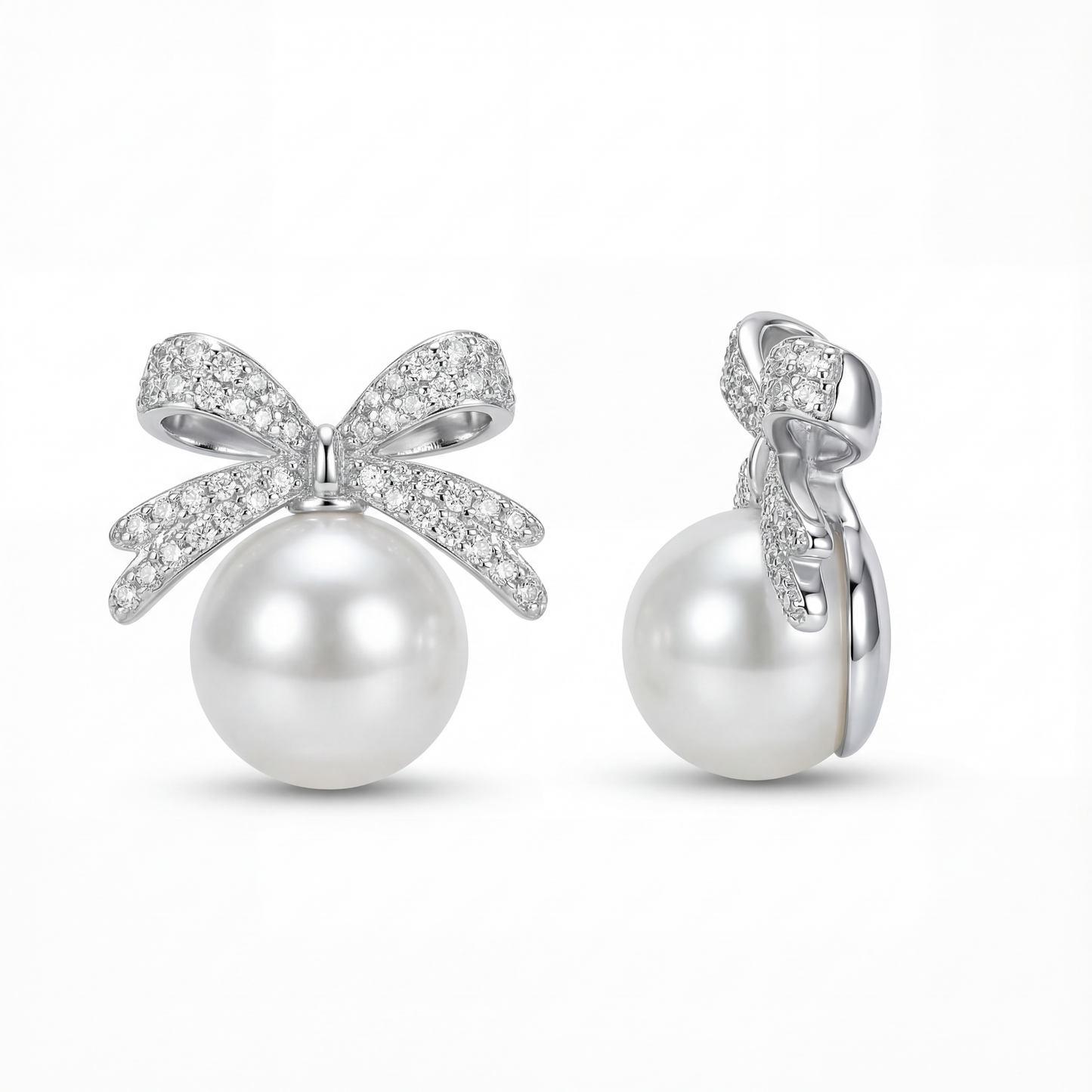 Elegant Bow & Pearl Stud Earrings