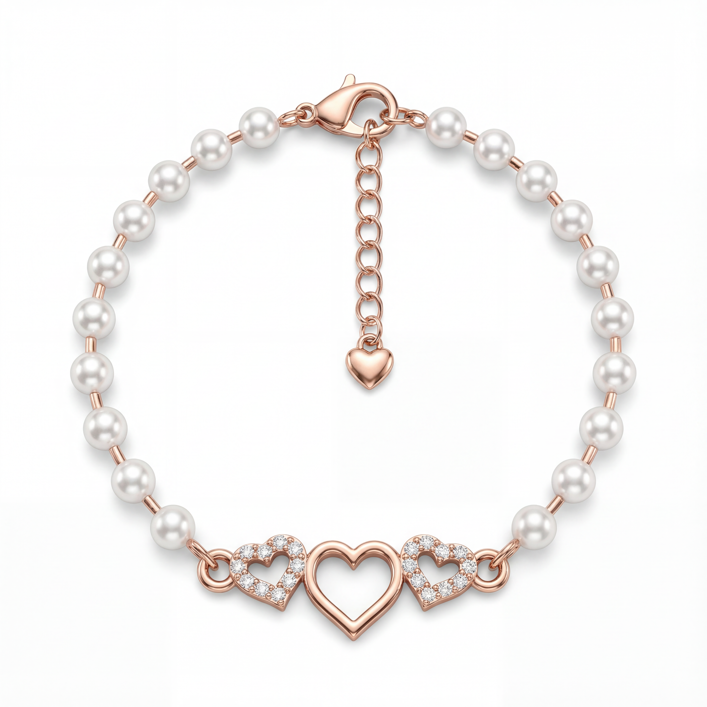Rose Gold Triple Heart Pearl Bracelet
